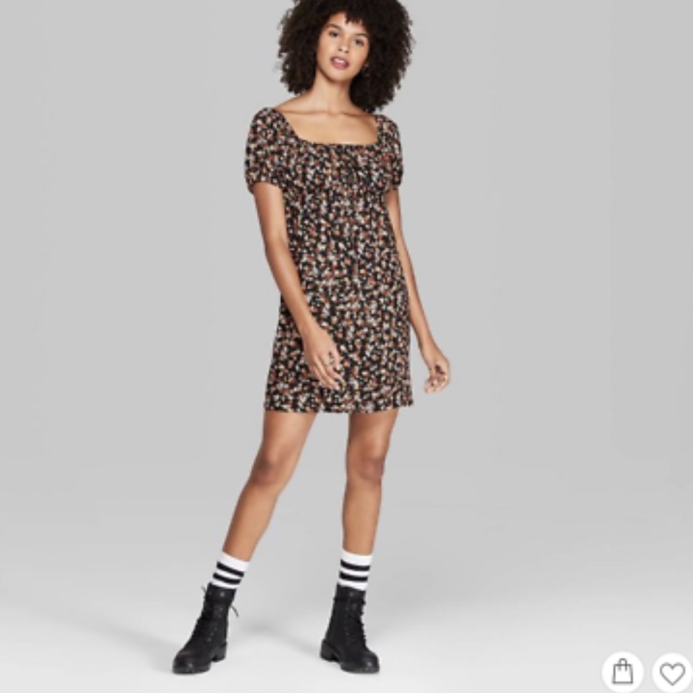 NWT Wild Fable Square Neck Short Sleeve Floral Mini Dress Off The Shoulder Small